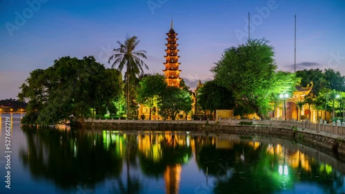 Time lapse of Tran Quoc Pagoda in West Lake, Hanoi, Vietnam. photo