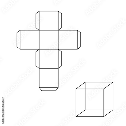 Geometry net of cube. 3d solid shape in mathematics