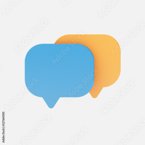 3D Blue and yellow mockup Speech bubble on white background. flying speech bubble icon. Isolated. 3d illustration