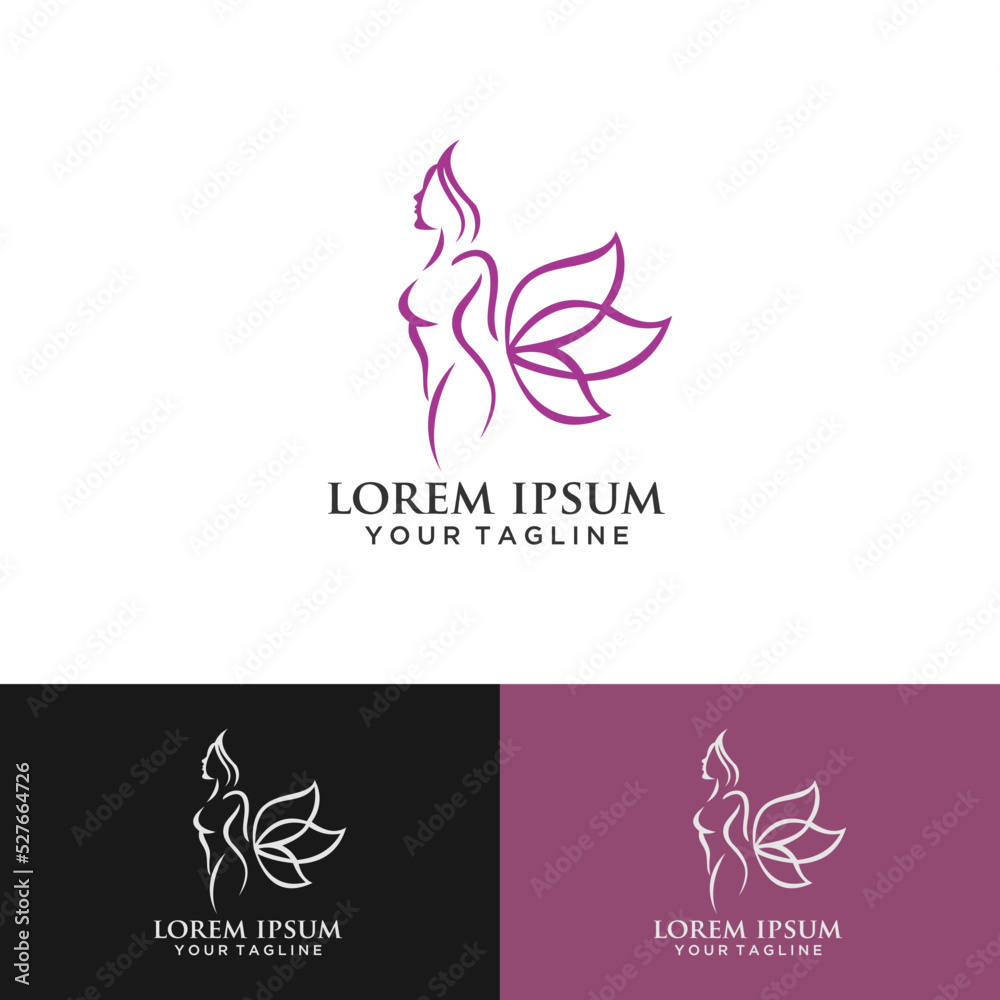 Fototapeta premium Creative Butterfly With Woman Logo Tempale-vector