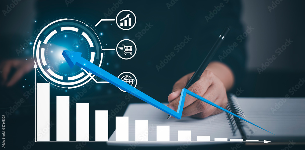 Business finance technology and investment concept. Stock Market  Investments Funds and Digital Assets. Woman using laptop or computer and  trading graph financial data. Business finance background. Photos | Adobe  Stock