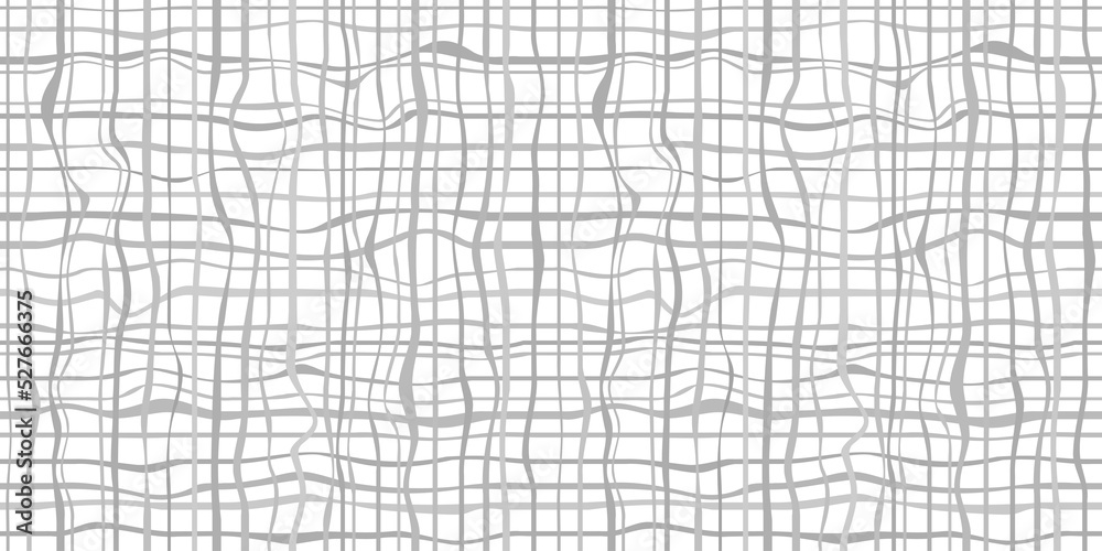 Seamless abstract pattern. Checkered background with lines and waves. Geometric texture. Dinamic backdrop. Lineal wallpaper. Decorative style. Line art creation. Black and white illustration