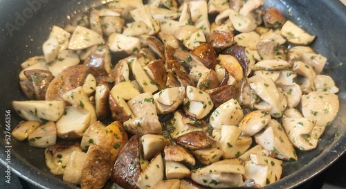 frying pan with mushrooms