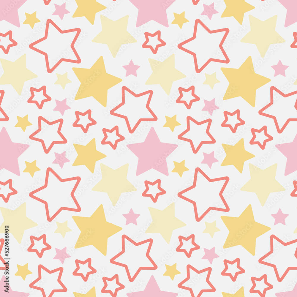 Colorful stars on a light background. Seamless pattern in pastel colors. Colorful stars on a light background. Seamless pattern in pastel colors.