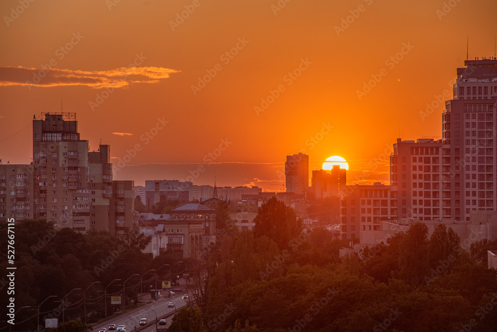 Sunset in the city, sunset cityscape