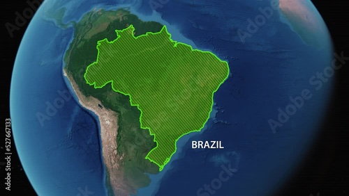 Drawing the borders of the state of Brazil on the map. Approaching from outer space