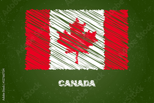 Canada flag with chalk effect on green chalkboard, hand drawing country flag, flag for kids, classroom material