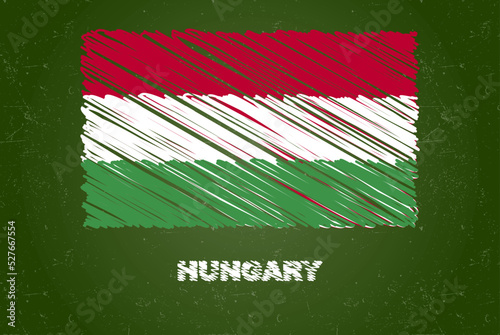 Fotografie Hungary flag with chalk effect on green chalkboard, hand drawing country flag, f