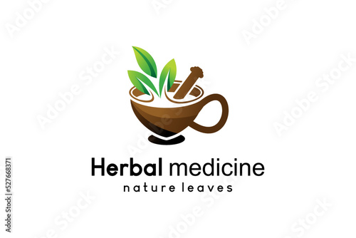 Herbal drink logo design  traditional herbal cup vector illustration