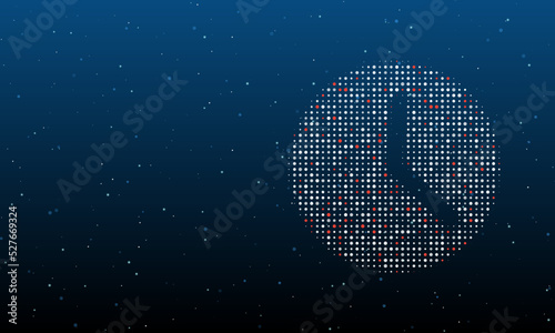 On the right is the time symbol filled with white dots. Background pattern from dots and circles of different shades. Vector illustration on blue background with stars
