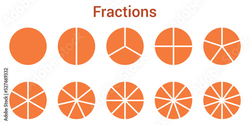 Fraction circles. Fraction pie divided into slices