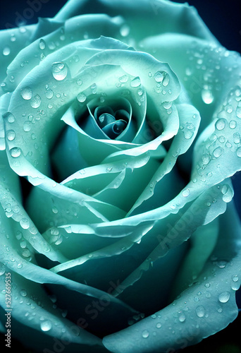 turquoise rose with water drops