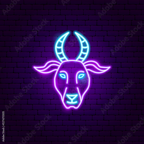 Capricorn Zodiac Neon. Vector Illustration of Horoscope Promotion.