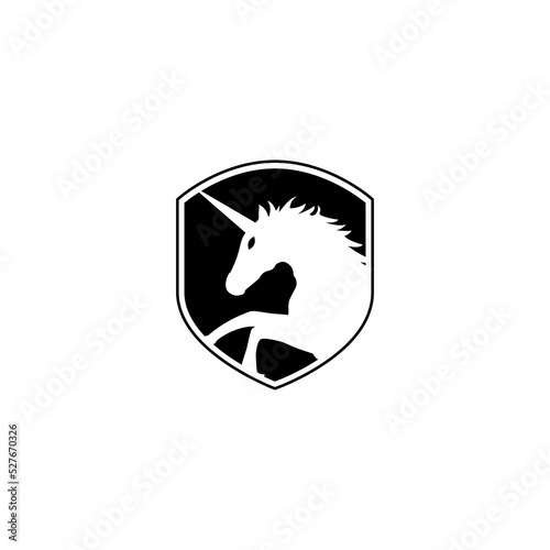 vector illustration of unicorn horse and shield for icon, symbol or logo 