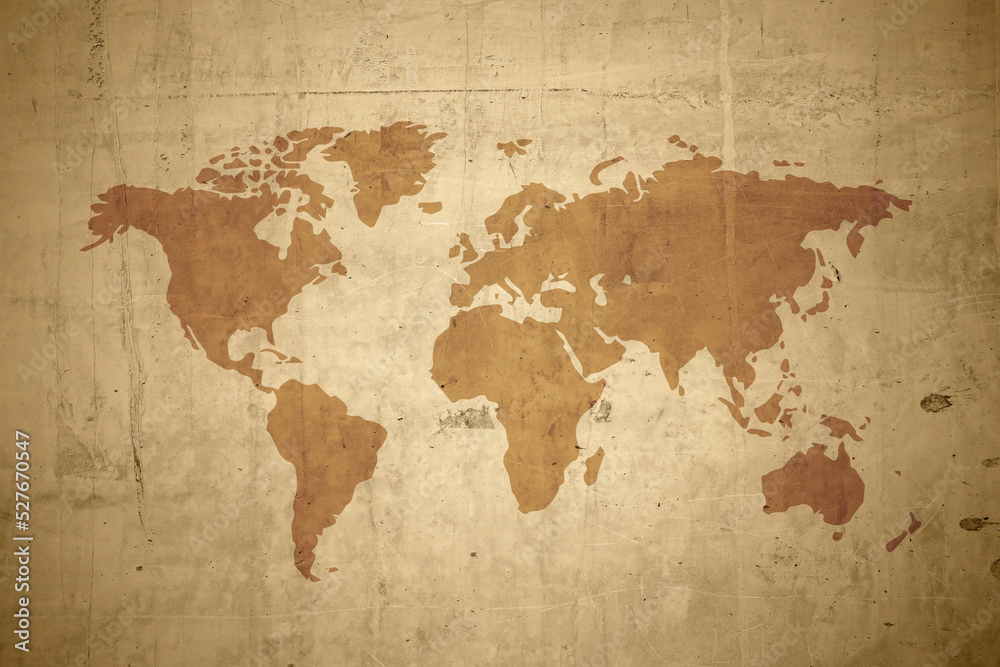 Fototapeta World map on brown dirty texture.retro stlye.