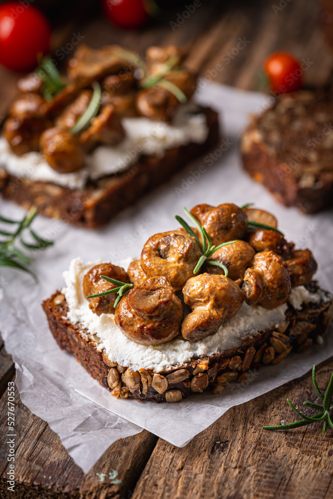 toast with cream cheese and mushroom toast with cream cheese and mushroom