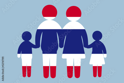 Thailand flag with family concept, parent and kids holding hands, immigrant idea, flat design asset