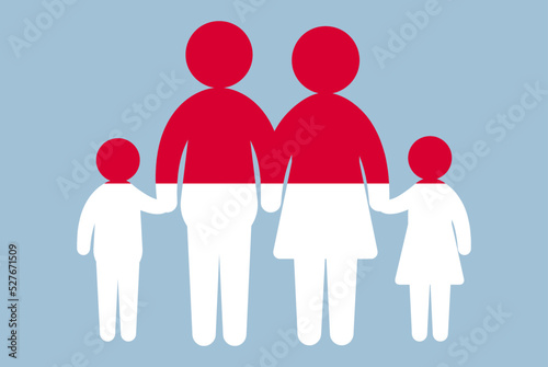 Monaco flag with family concept, parent and kids holding hands, immigrant idea, flat design asset