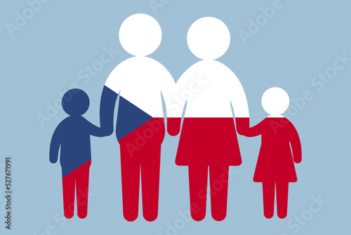 Czech Republic flag with family concept, parent and kids holding hands, immigrant idea, flat design asset