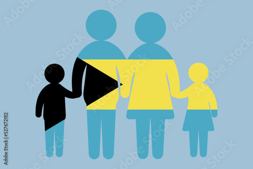 Bahamas flag with family concept, parent and kids holding hands, immigrant idea, flat design asset
