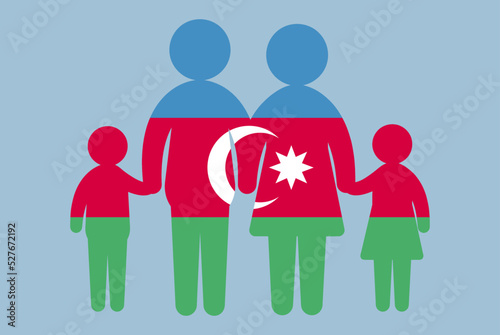 Azerbaijan flag with family concept, parent and kids holding hands, immigrant idea, flat design asset