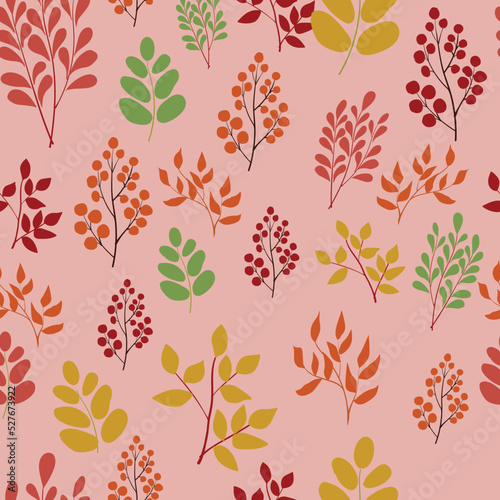 Fotografia Seamless pattern of autumn herbs, branches with leaves and berries