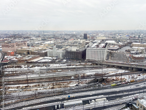 View of Long island City rail road, subway in Winter photo