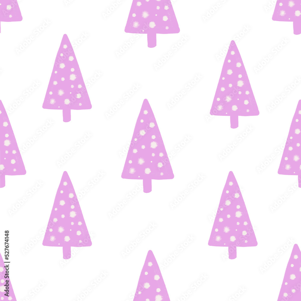 seamless pattern with tree, christmas pattern, pattern with purple christmas tree