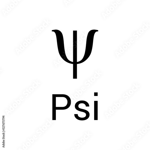 Black psi symbol icon with name. greek alphabet letter