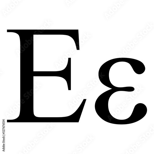 Black epsilon symbol icon with name. greek alphabet letter photo