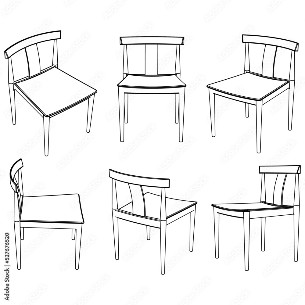 Chair line vector illustration, Set of different views of modern chair Chair line vector illustration, Set of different views of modern chair