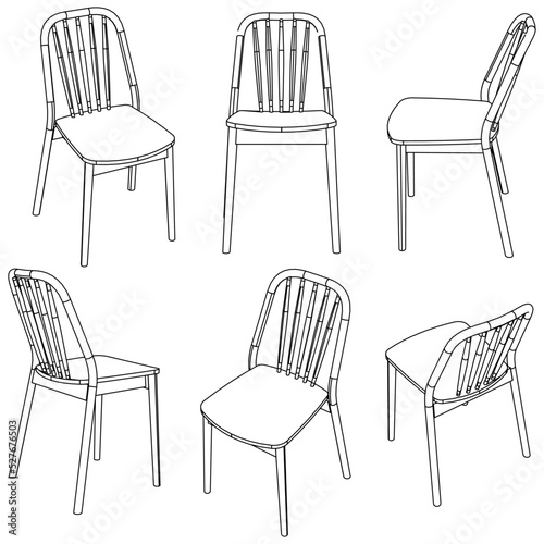 Chair line vector illustration, Set of different views of modern chair