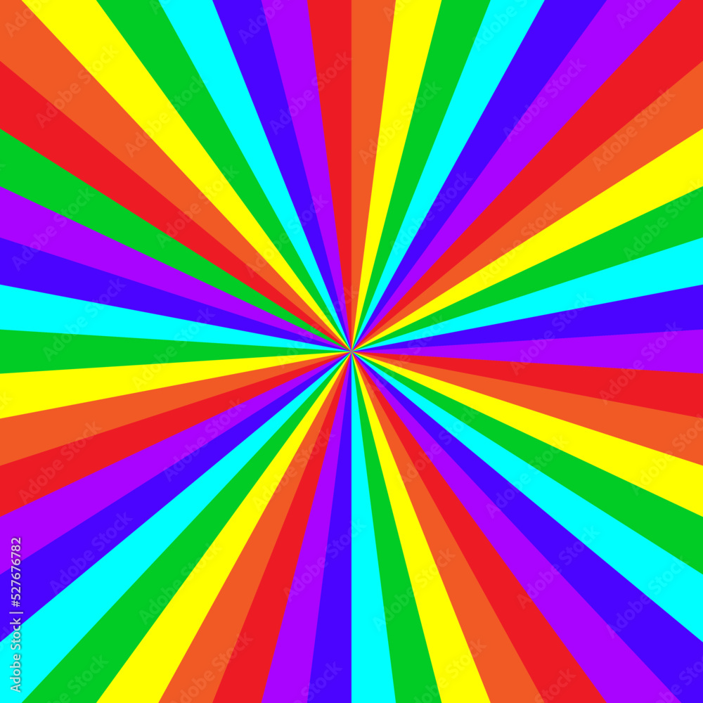 Background of rainbow colored swirl twisting towards center. Poster, banner, LGBT background. Vector illustration