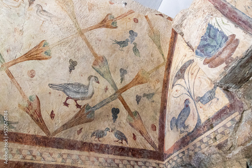 Boveda de Mera, Spain. The Roman Temple of Santalla or Santa Eulalia, dedicated to goddess Cybele. Bird frescoes