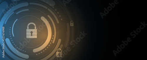 internet digital security technology concept for business background. Lock on circuit board