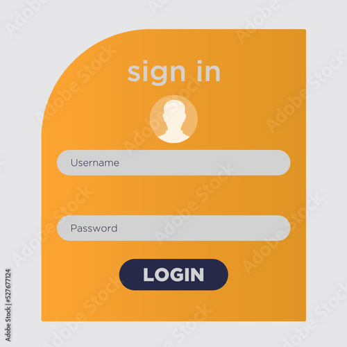 login form page, sign in, Vector template for your design. Website ui concept.