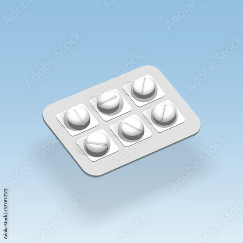 pack of pills isolated vector 3d icon. medicine pill pack 3d illustration.