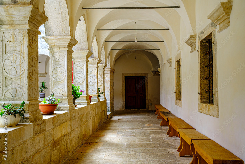 renovated monastery on the Adriatic coast, without people, summer, noon, not open for tourists