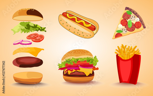 fast food bundle combo vector illustration art drawing design elements