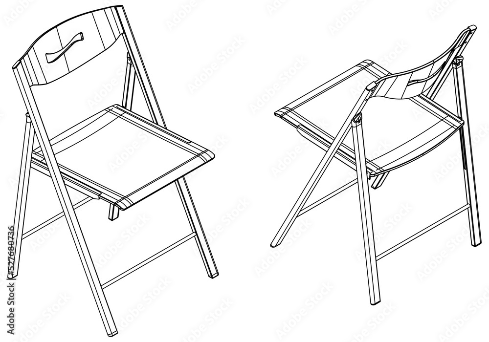Modern chair isolated on white background. Isometric view of the chair. Simple Outline Drawing, Isolated Vector Modern chair isolated on white background. Isometric view of the chair. Simple Outline Drawing, Isolated Vector
