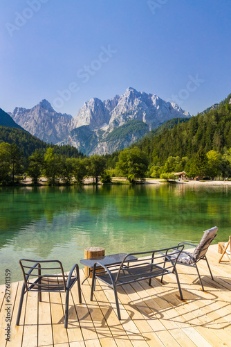 Lake and mountains near Kranjska Gora village in Triglav national park, Slovenia