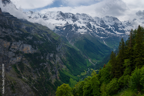 view of the spectacular Lauterbrunnen valley from Murren, Switzerland.