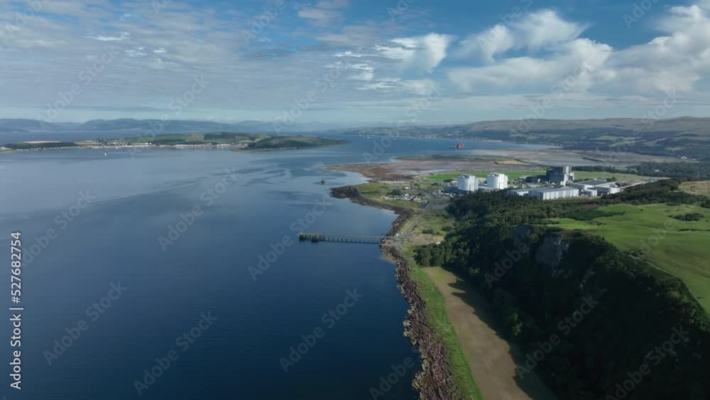 Aerial view of the firth of Clyde near Glasgow on the west coast of Scotland showing the isles of cumbrae and hunterston power station Aerial view of the firth of Clyde near Glasgow on the west coast of Scotland showing the isles of cumbrae and hunterston power station