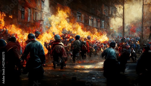 Canvas Print illustration of a street battle