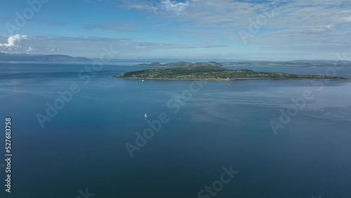Aerial view of the firth of Clyde near Glasgow on the west coast of Scotland showing the isles of cumbrae and hunterston power station photo