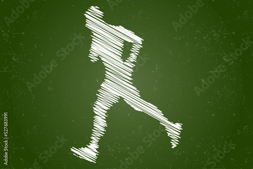 Runner chalk effect vector silhouette, Male person run, concept of running fast, athleticism profile silhouette idea, white color isolated on chalkboard