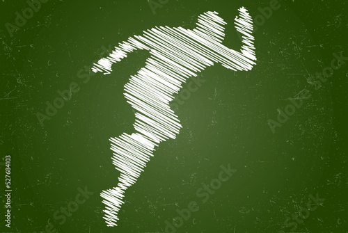 Runner chalk effect vector silhouette, male person preparing to run, concept of run fast, athleticism profile silhouette idea, white color isolated on chalkboard