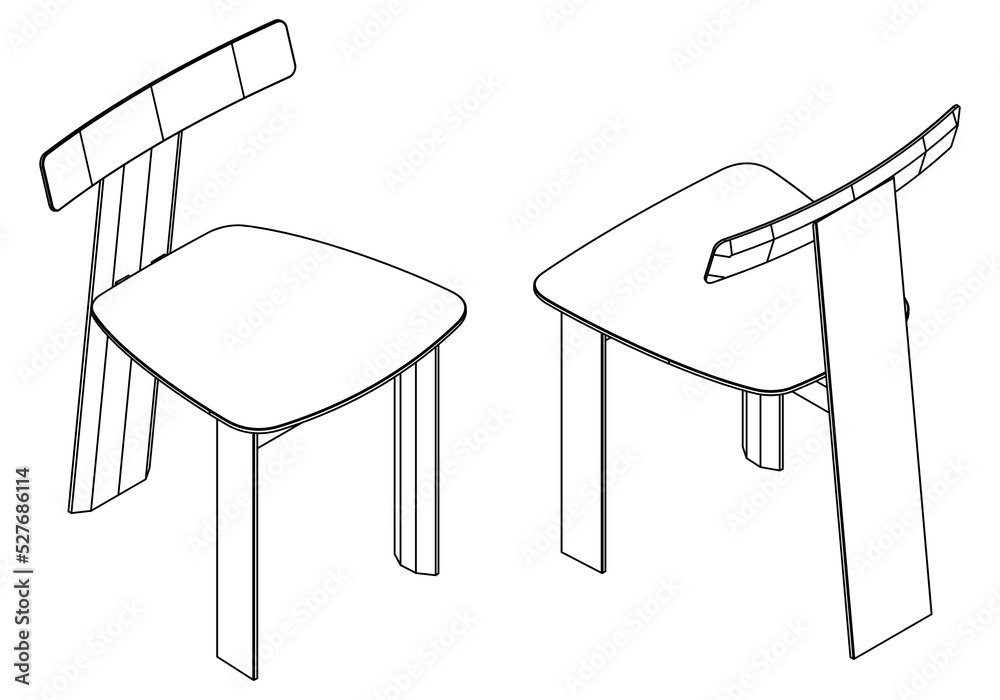 Modern chair isolated on white background. Isometric view of the chair. Simple Outline Drawing, Isolated Vector Modern chair isolated on white background. Isometric view of the chair. Simple Outline Drawing, Isolated Vector