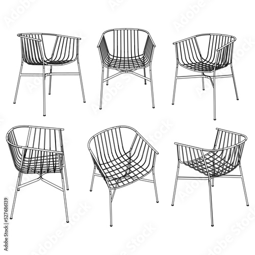 Collection of elegant modern chairs hand drawn with in lines on white background vector illustration