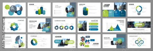Business presentation infographic elements template set. Presentation background slide templates design, website ideas, brochure cover design, landing page, annual report brochure. Vector Illustration